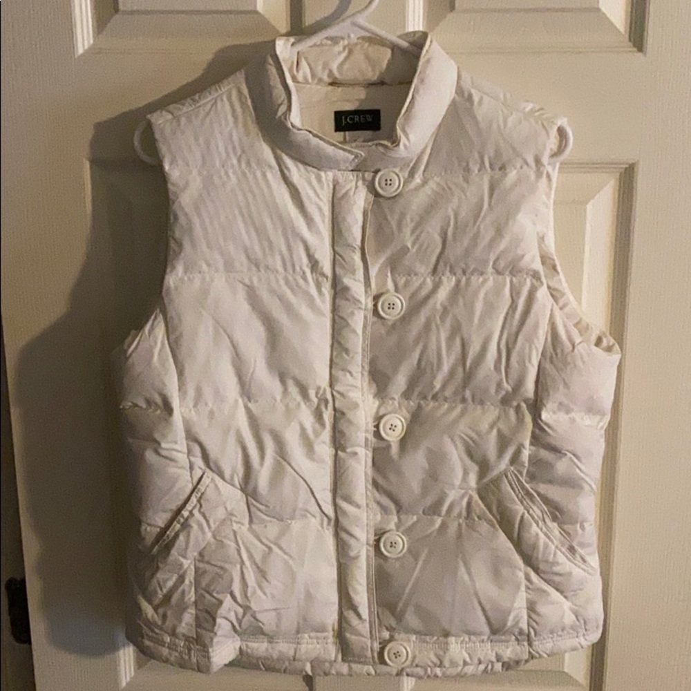 J Crew ivory down puffer vest jacket, size large